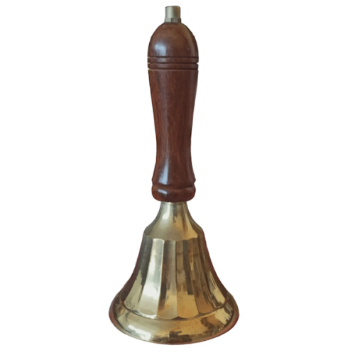 Колокольчик латунный с деревянной ручкой (полиш), 17 х 7,5  k03
